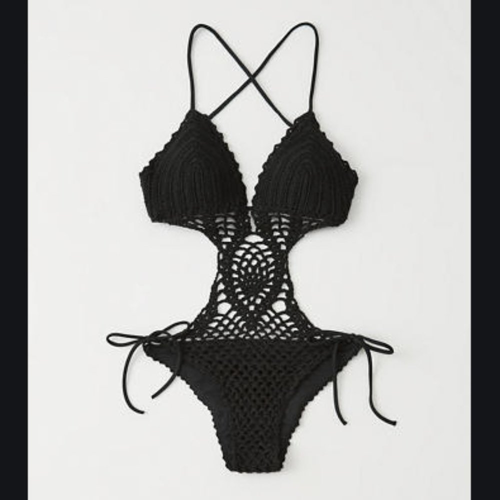 NWT Black Crochet Swimsuit Bathingsuit One Piece